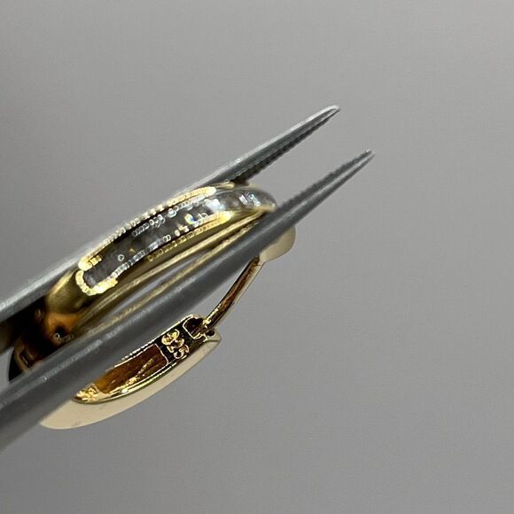 0.25 CT Natural Diamond Hoops Gold Overlay 925 Sterling Silver. - Picture 5 of 6